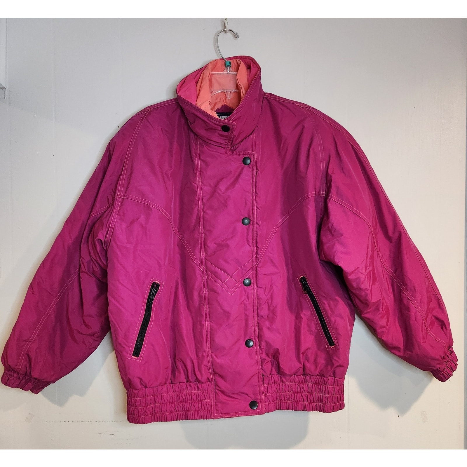 Y2k 90s Mixed Blues Women's Puffer Large Pink Orange Full Zip Nylon